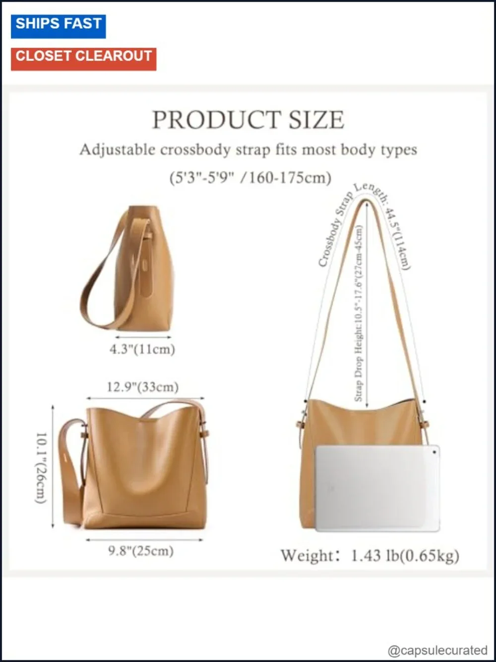 Genuine Leather Tote Bag Hobo Crossbody Purse Adjustable Strap